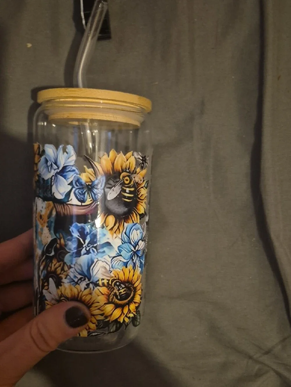 Skull & Floral Glass Tumbler with Ghost Straw Topper